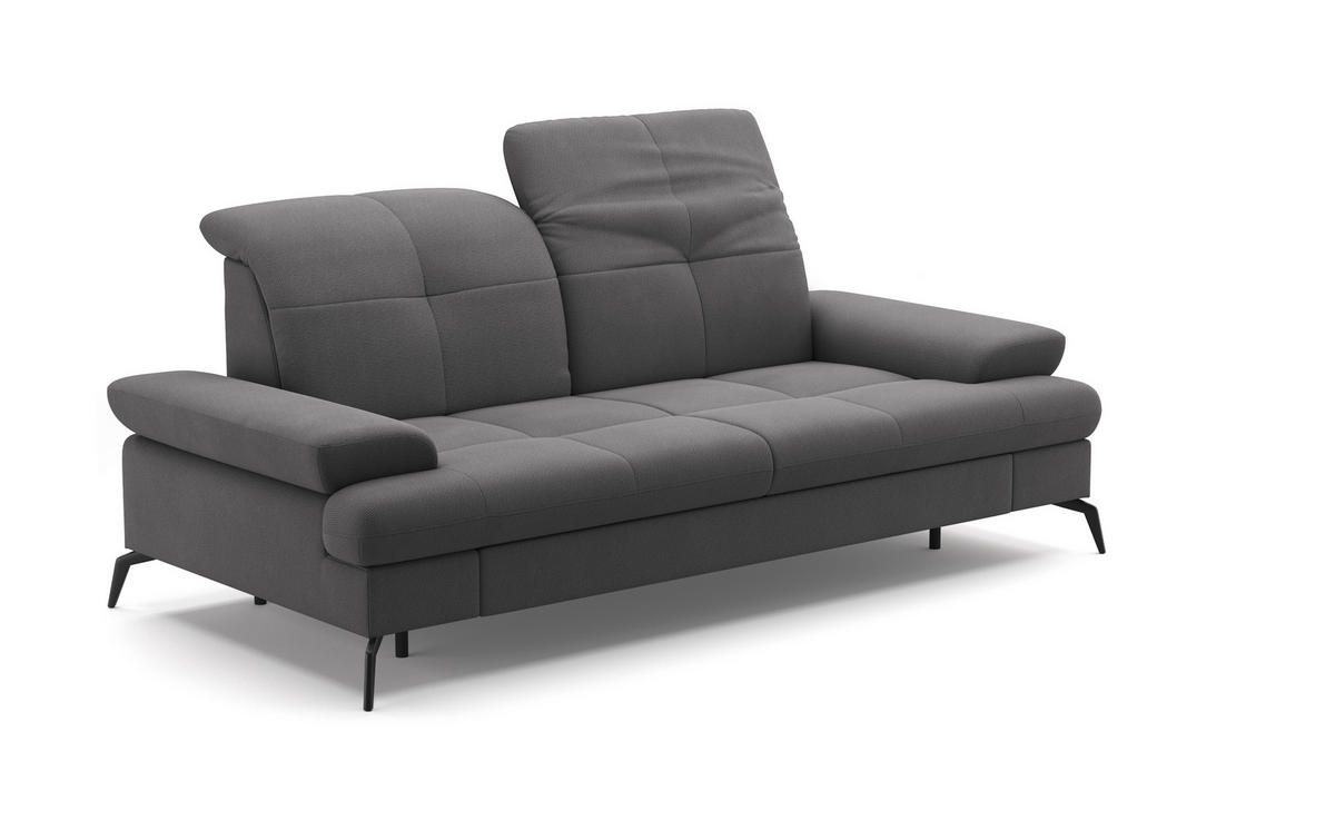2,5-SITZER in Flachgewebe Grau  - Schwarz/Grau, Konventionell, Textil/Metall (202/90/122cm) - Sit & More