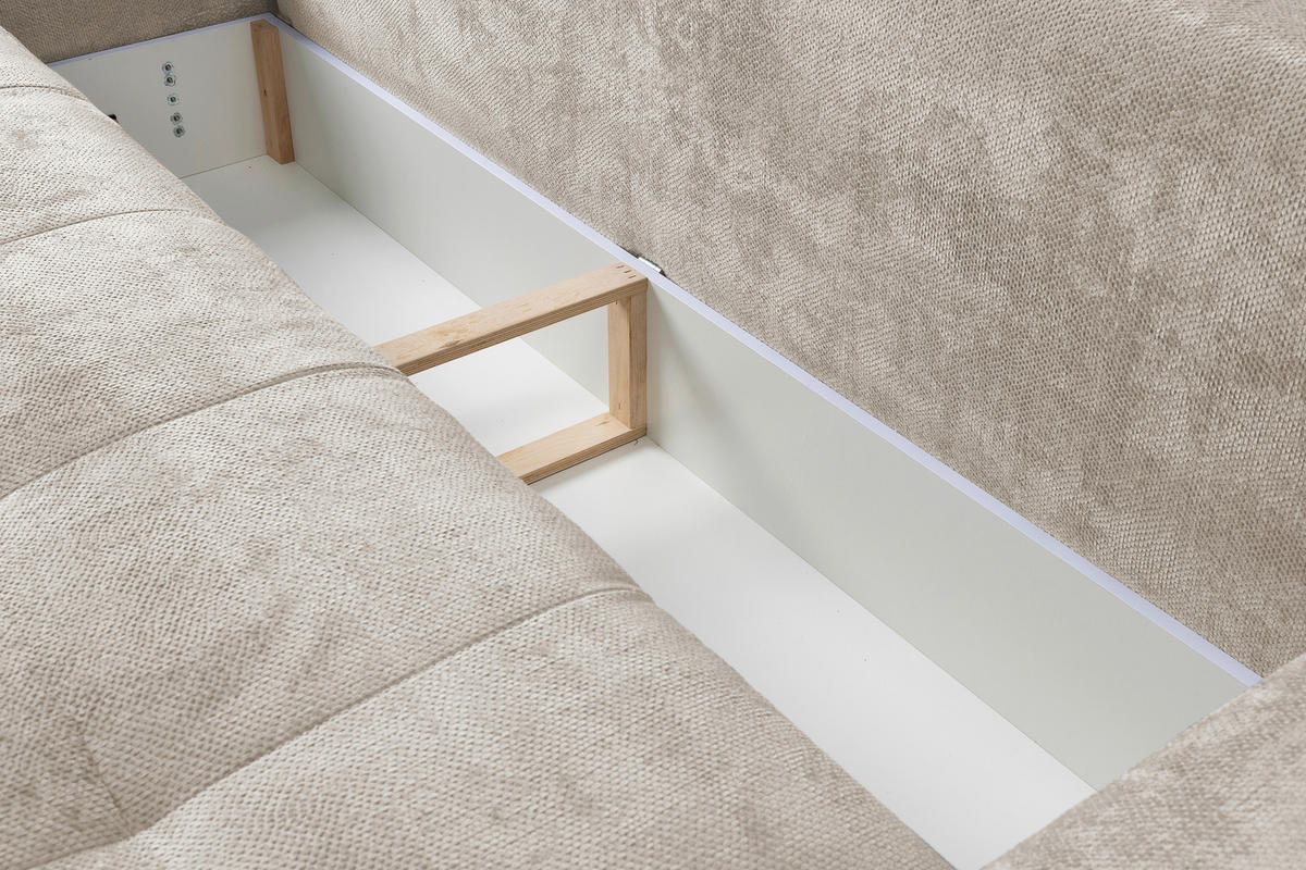 SCHLAFSOFA ELMA Struktur Sandfarben  inkl. Rückenkissen, Nierenkissen, Armlehnenkissen, Rücken echt  - Sandfarben/Schwarz, KONVENTIONELL, Holz/Kunststoff (280/73-93/107cm) - Livetastic
