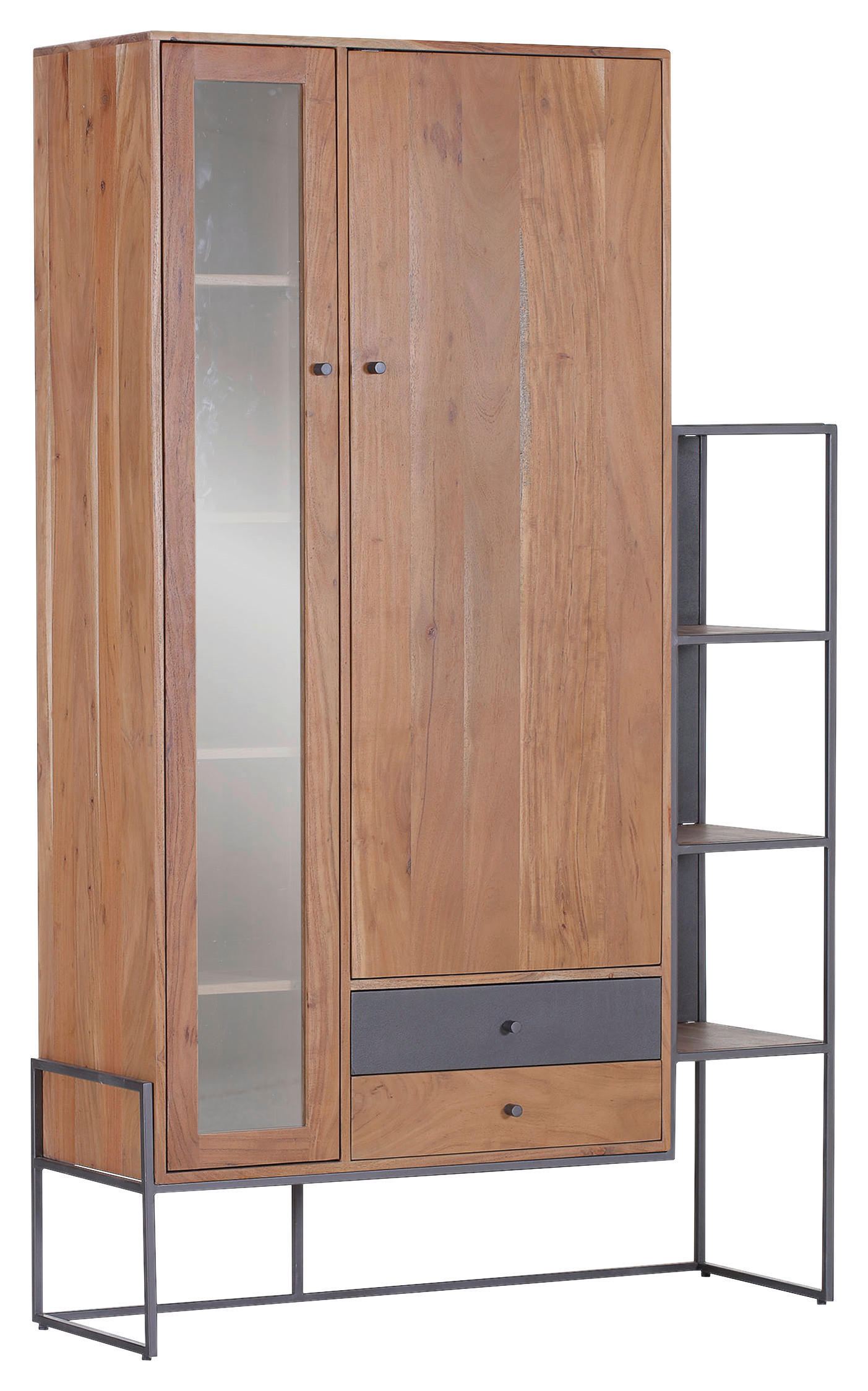 VITRINE Akazie massiv Anthrazit, Akaziefarben Einlegeböden - Anthrazit/Naturfarben, Natur, Holz/Metall (120/190/42cm) - Lomoco