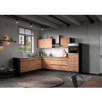 Eckküche Turin mit Geräten 240/300 cm  in Graphitfarben, Eiche Wotan  - Eiche Wotan/Graphitfarben, Design, Holzwerkstoff (240/300cm) - Held