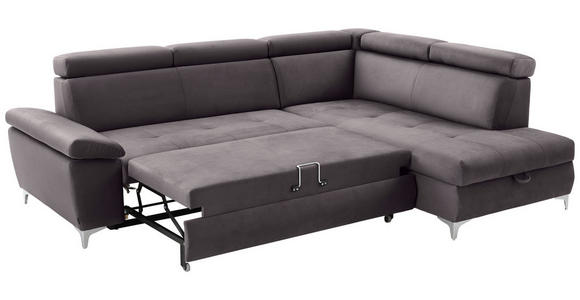 ECKSOFA Grau Samt  - Chromfarben/Grau, KONVENTIONELL, Textil/Metall (271/206cm) - Carryhome