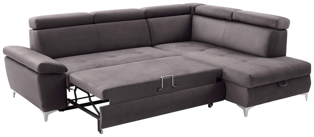 ECKSOFA Grau Samt  - Chromfarben/Grau, KONVENTIONELL, Textil/Metall (271/206cm) - Carryhome