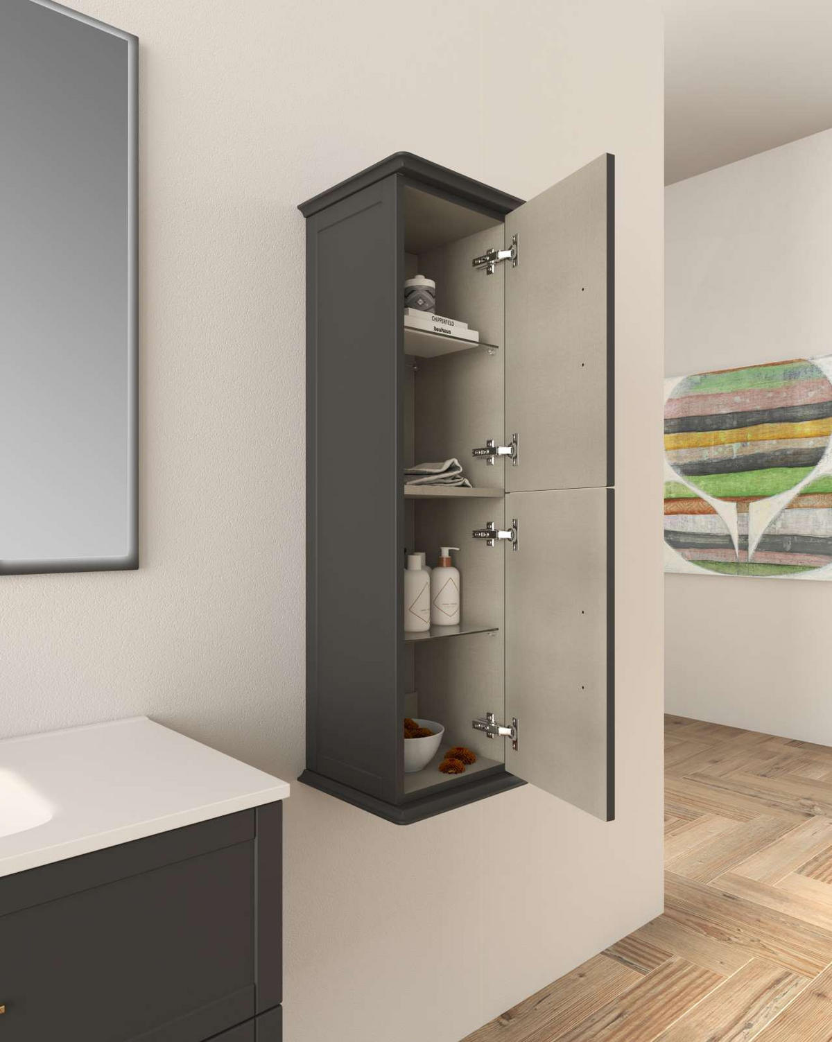 MAGASSZEKRÉNY 34/114/32 cm  - krómszínű/fekete, Basics, faalapú anyag/üveg (34/114/32cm) - Welnova