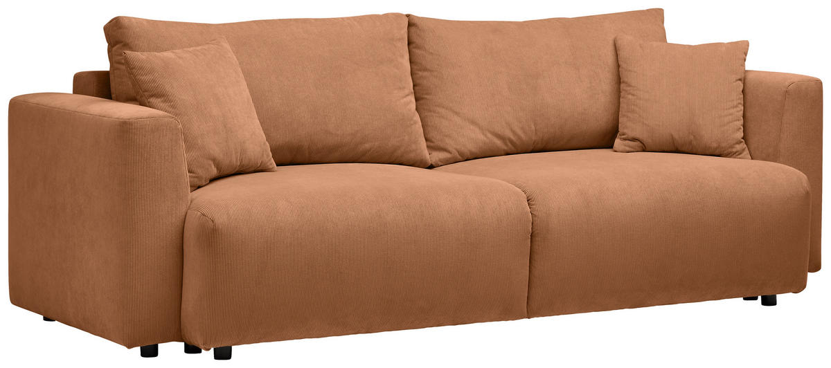 SCHLAFSOFA  mit Stoffauswahl, Schlafen auf Sitzhöhe, Rücken echt Cord Rostfarben  - Rostfarben/Schwarz, Design, Kunststoff/Textil (250/92/105cm) - Carryhome