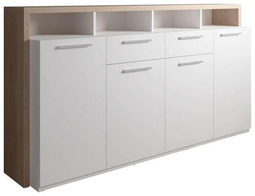 SIDEBOARD 170/94/40 cm  in Weiß, Sonoma Eiche  - Silberfarben/Braun, Trend, Holzwerkstoff/Kunststoff (170/94/40cm) - Xora