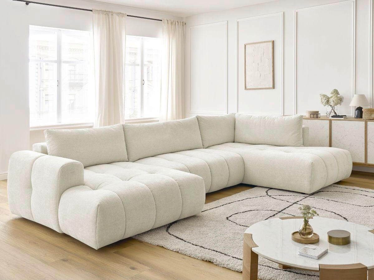 WOHNLANDSCHAFT  FUJI  Beige Leinenoptik  - Beige/Schwarz, MODERN, Kunststoff/Textil (160/377/204cm)