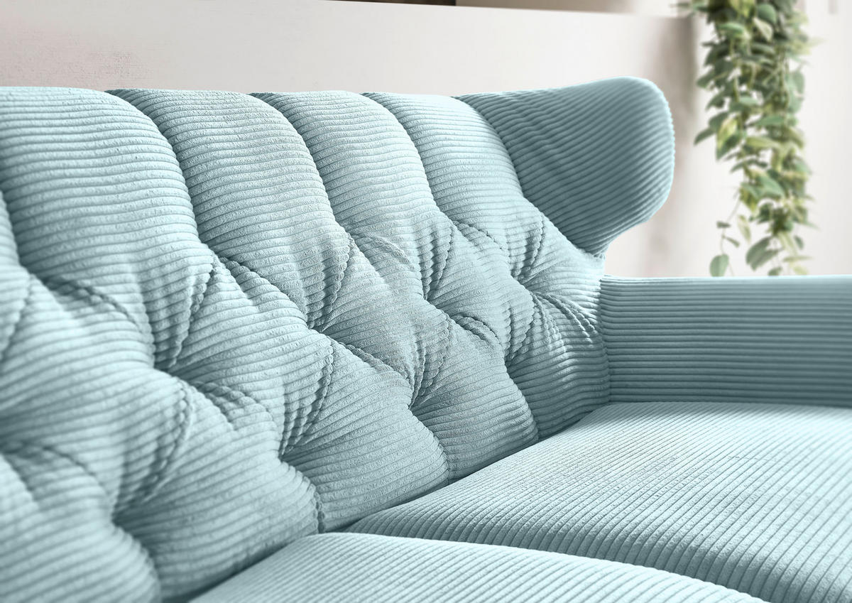 CHESTERFIELD-SOFA Cord Hellblau  - Schwarz/Hellblau, MODERN, Textil/Metall (160/94/95cm) - Pure Home Lifestyle