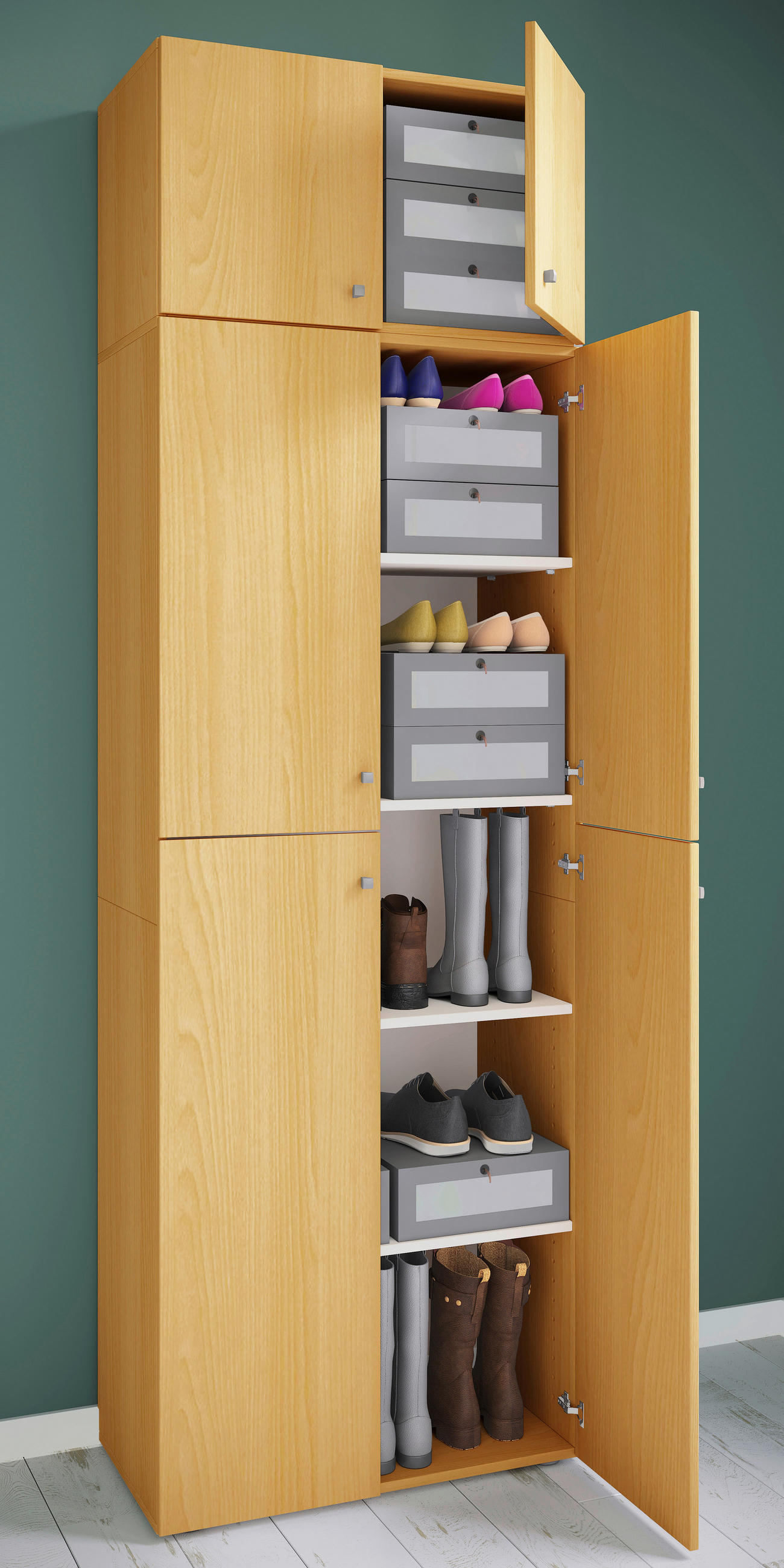GARDEROB 70/223/39 cm 6-dörrar - bokfärgad/grå, Modern, trämaterial/plast (70/223/39cm) - MID.YOU
