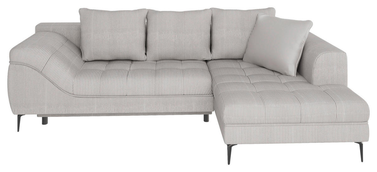 ECKSOFA Hellgrau Cord  - Hellgrau/Schwarz, Design, Kunststoff/Textil (177/276cm) - MID.YOU
