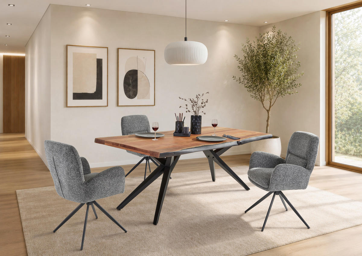ARMLEHNSTUHL  Wippfunktion, Sitzfläche 360° drehbar, automatische Rückholfunktion Webstoff  Grau, Schwarz  - Schwarz/Grau, MODERN, Textil/Metall (63/91/65cm) - Hom`in