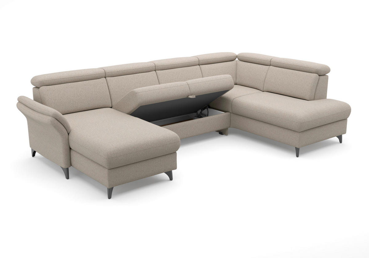 WOHNLANDSCHAFT GLENDALE E Taupe Flachgewebe  - Taupe/Schwarz, KONVENTIONELL, Textil/Metall (166/321/193cm) - Sit & More