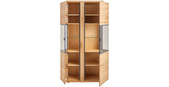 VITRINE  in furniert, massiv Eiche Anthrazit, Eichefarben - Eichefarben/Anthrazit, KONVENTIONELL, Glas/Holz (88/196/38cm) - Linea Natura