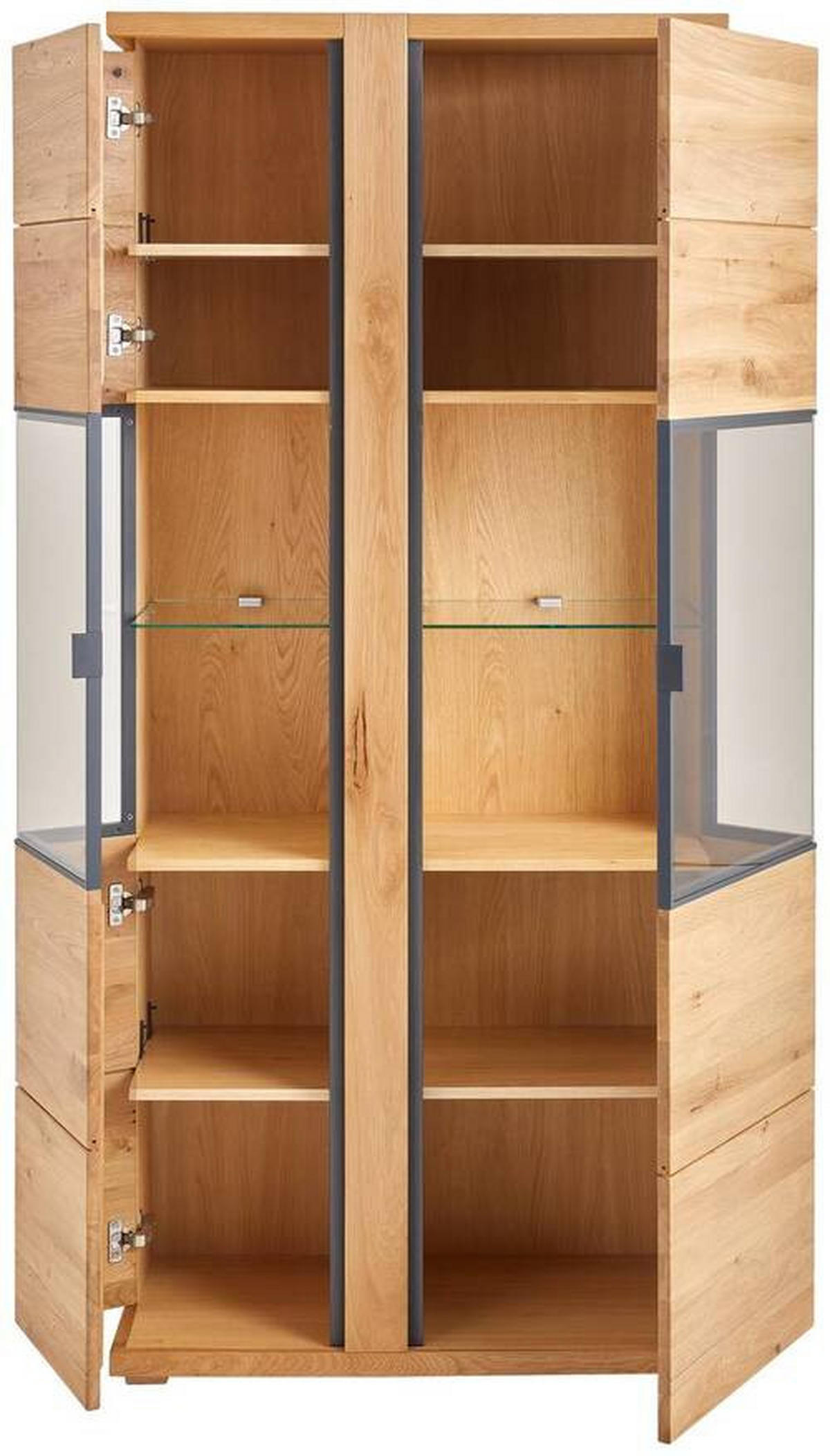 VITRINE  in furniert, massiv Eiche Anthrazit, Eichefarben - Eichefarben/Anthrazit, KONVENTIONELL, Glas/Holz (88/196/38cm) - Linea Natura