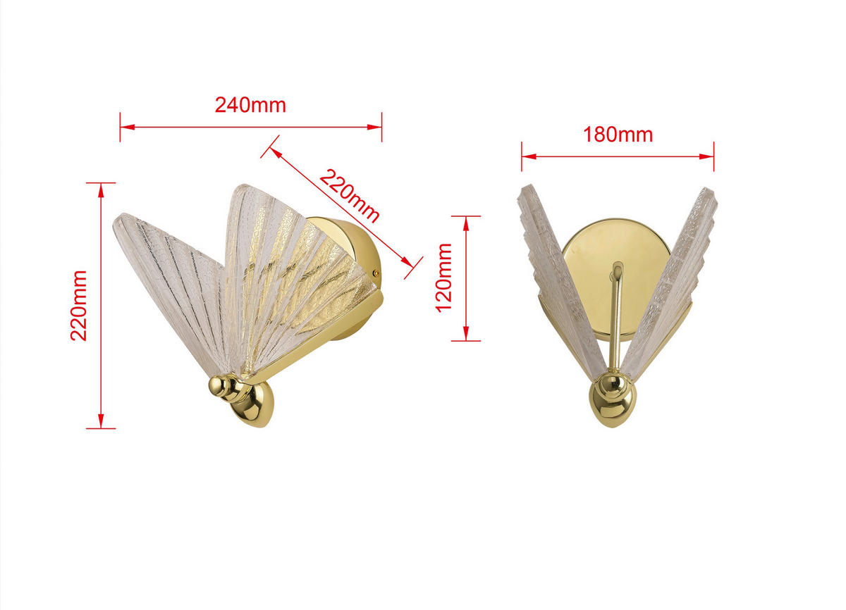 WANDLEUCHTE 22/18/24 cm   - Bernsteinfarben, KONVENTIONELL, Metall (22/18/24cm)