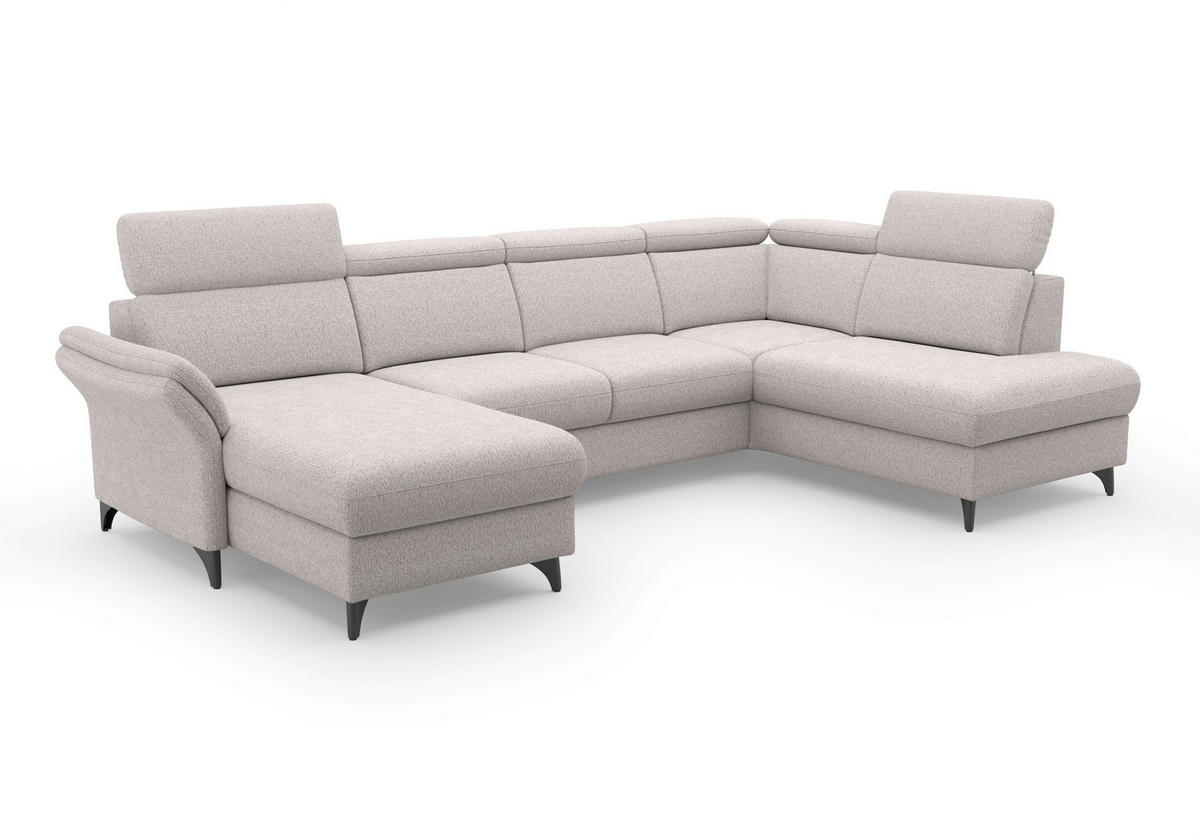 WOHNLANDSCHAFT GLENDALE E Silberfarben Chenille  - Silberfarben/Schwarz, KONVENTIONELL, Textil/Metall (166/321/193cm) - Sit & More