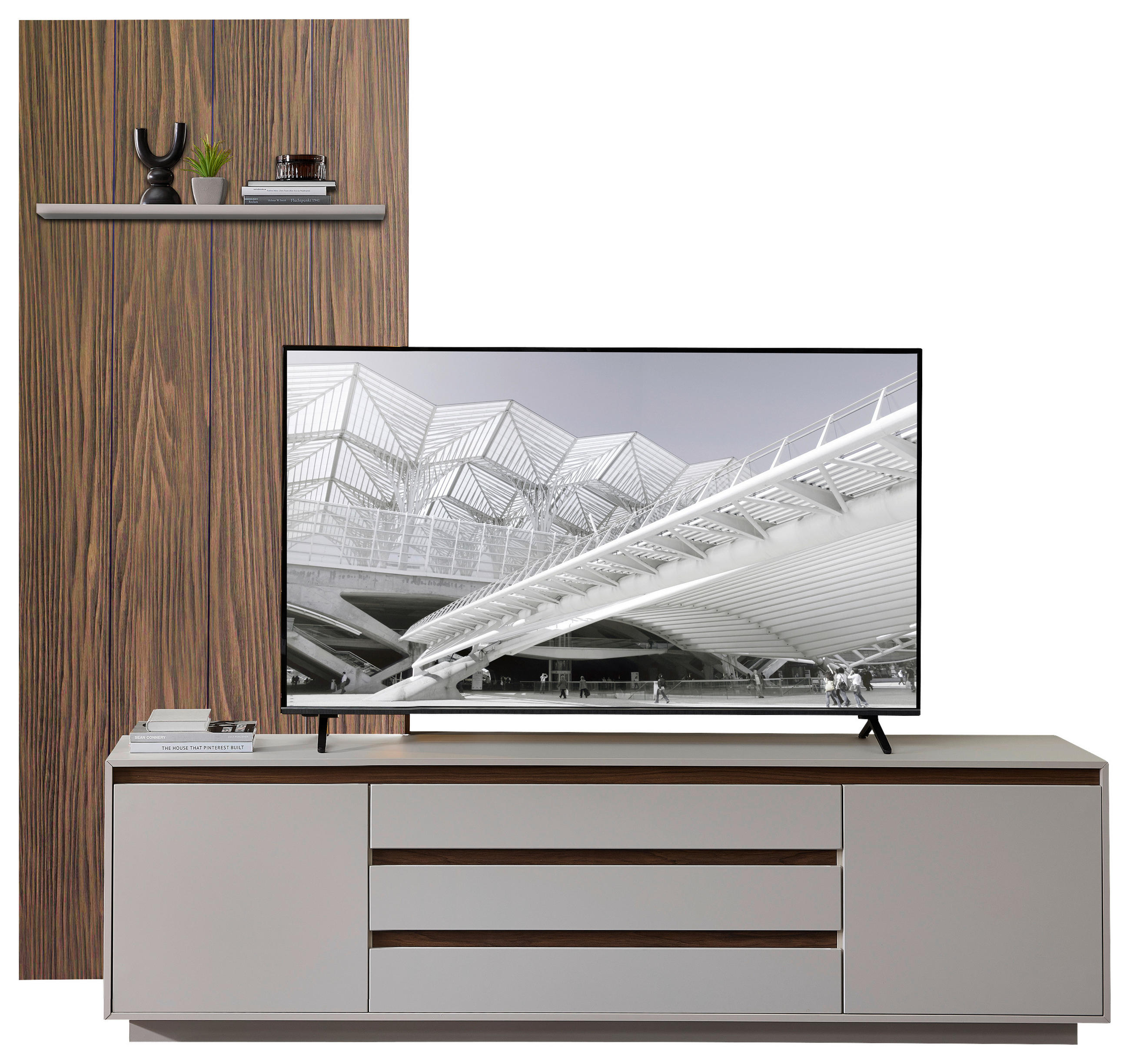 Set Mobilă Living, culoare lemn de nuc, cașmir, 244/232/45 cm