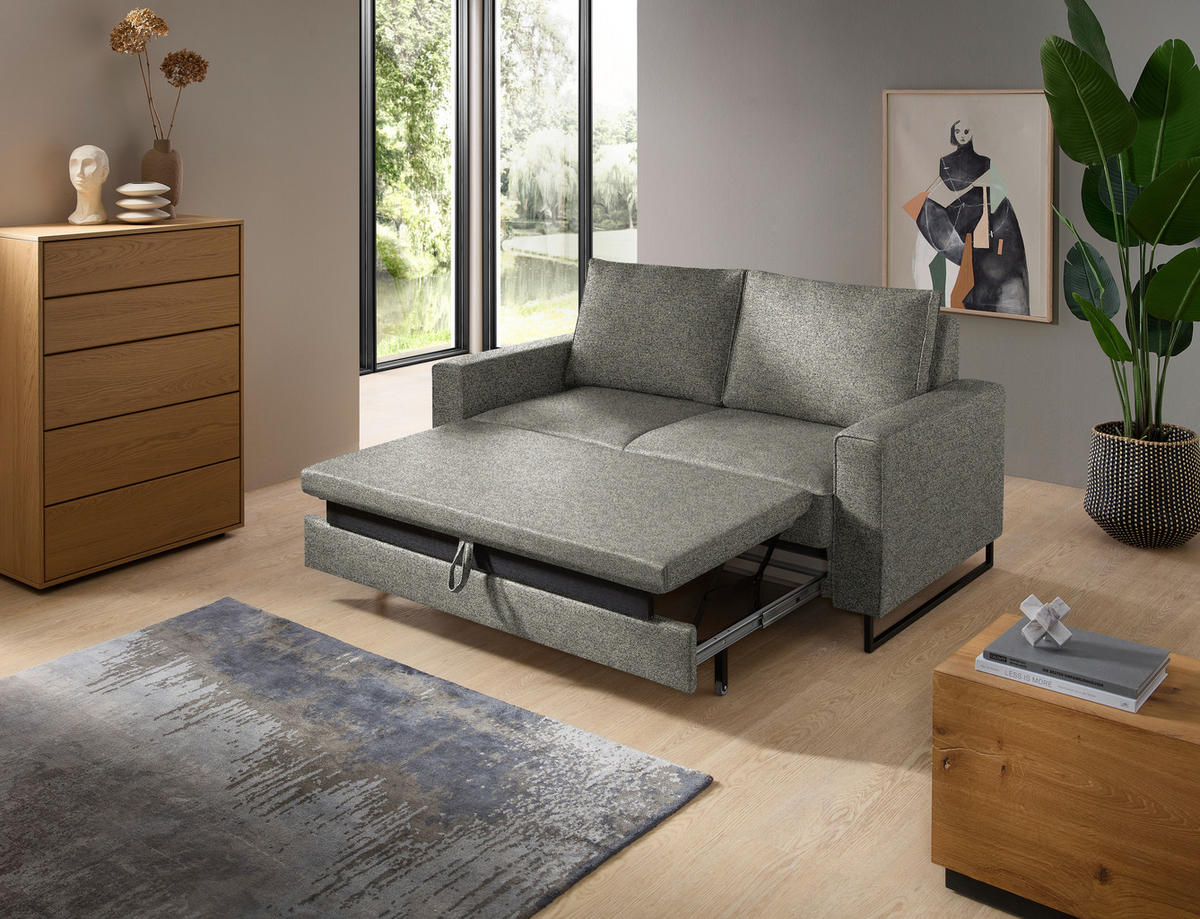 SCHLAFSOFA  in Flachgewebe Sandfarben  - Sandfarben/Schwarz, Design, Textil/Metall (174/90/95cm) - Bali