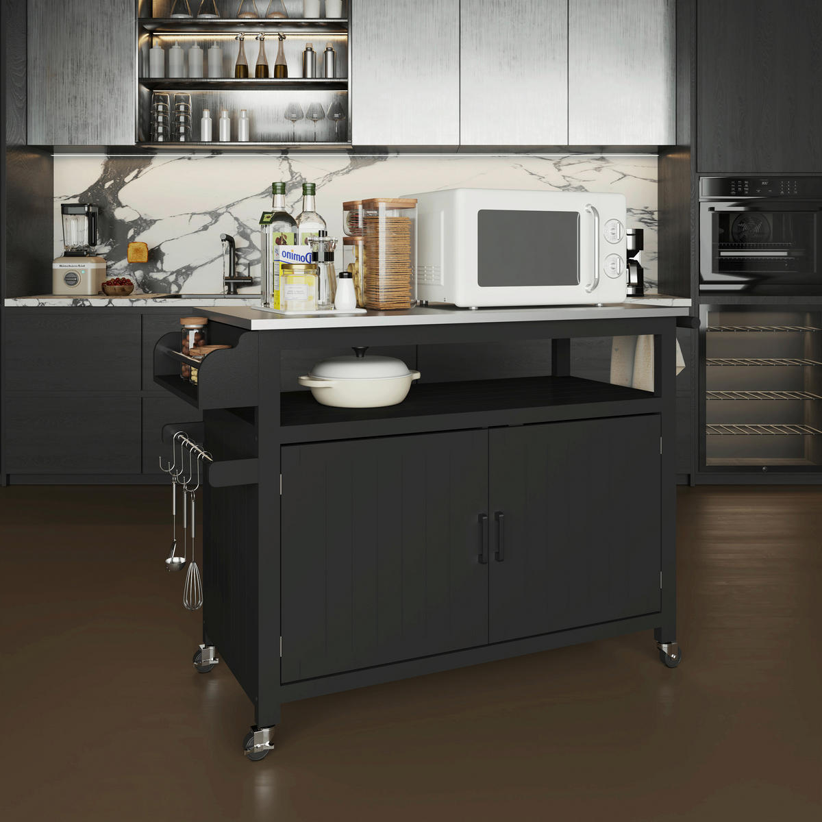 KÜCHENINSEL   in Schwarz, Edelstahlfarben  - Edelstahlfarben/Silberfarben, Basics, Holzwerkstoff/Metall (110/127/89/53cm) - MID.YOU