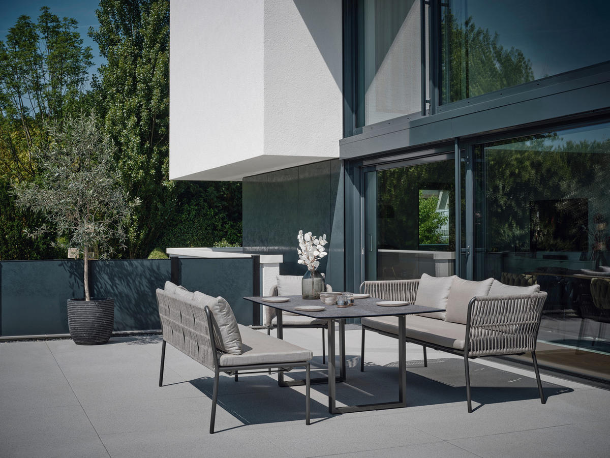 DINING-LOUNGESET Aluminium  - Anthrazit/Graubraun, Basics, Textil/Metall - Stern