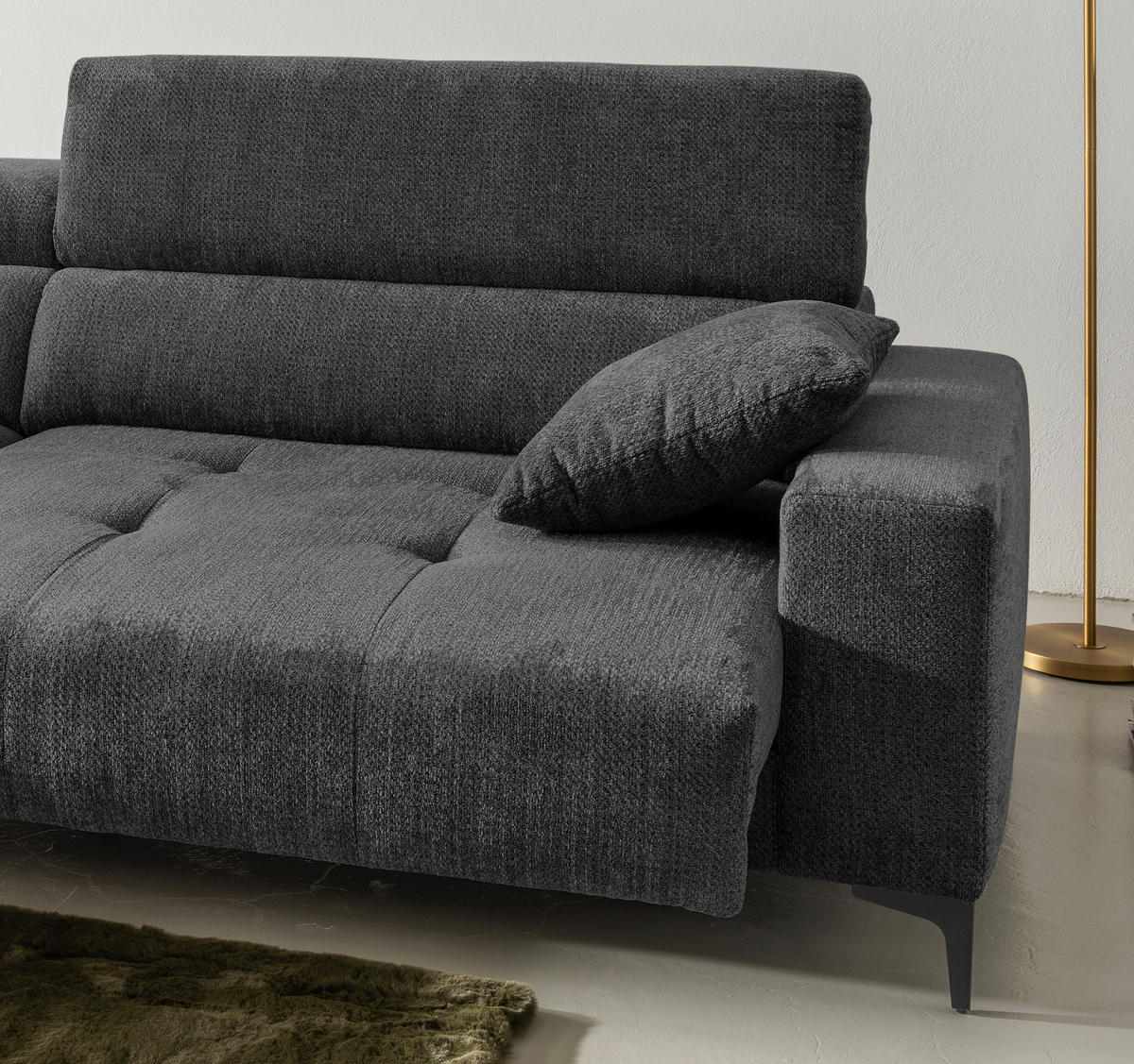 ECKSOFA Chenille Anthrazit  - Anthrazit/Schwarz, Basics, Textil/Metall (183/250cm) - Livetastic