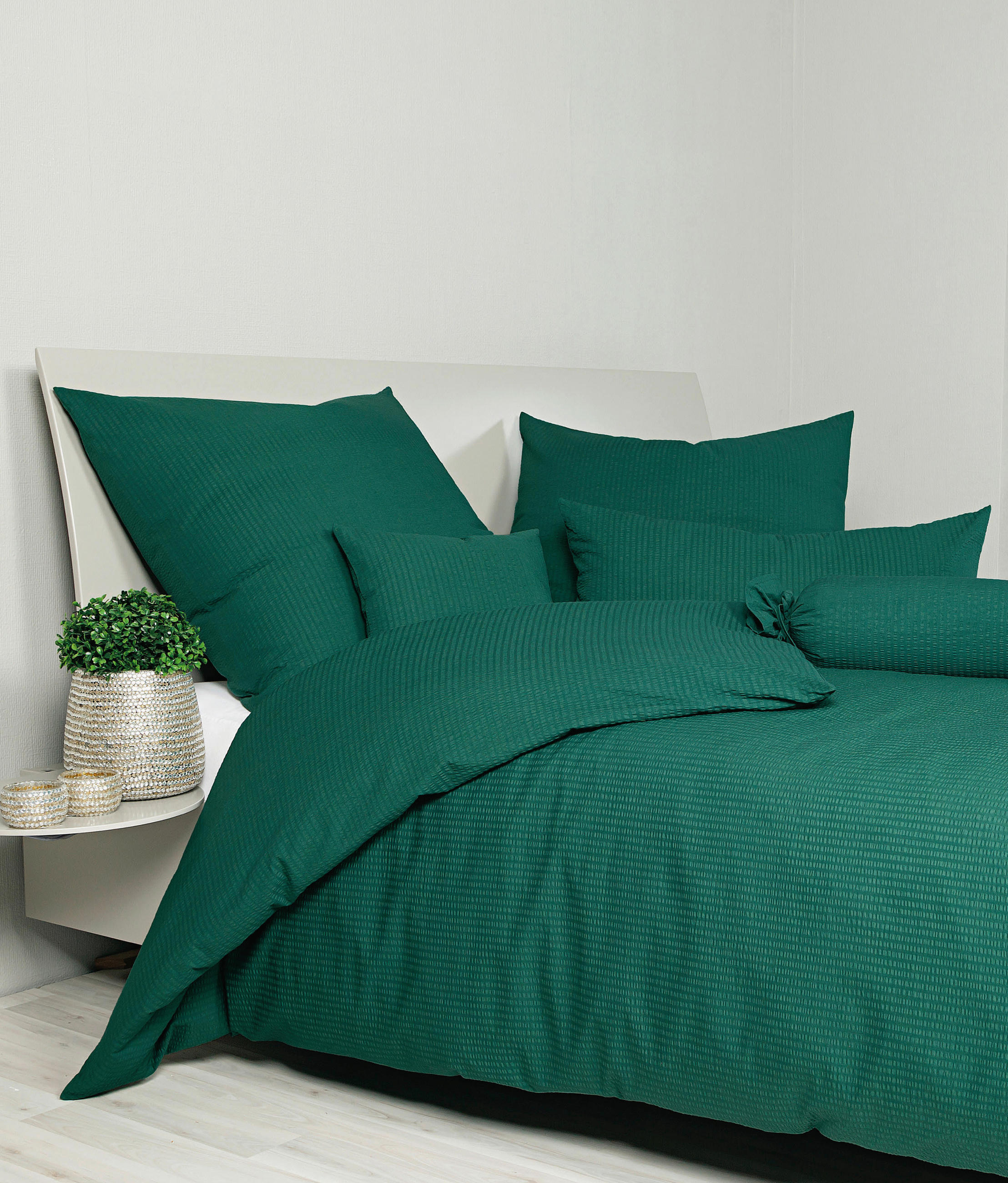 BETTWÄSCHE Piano Seersucker 200/200 cm  - Waldgrün, Basics, Textil (200/200cm) - Janine