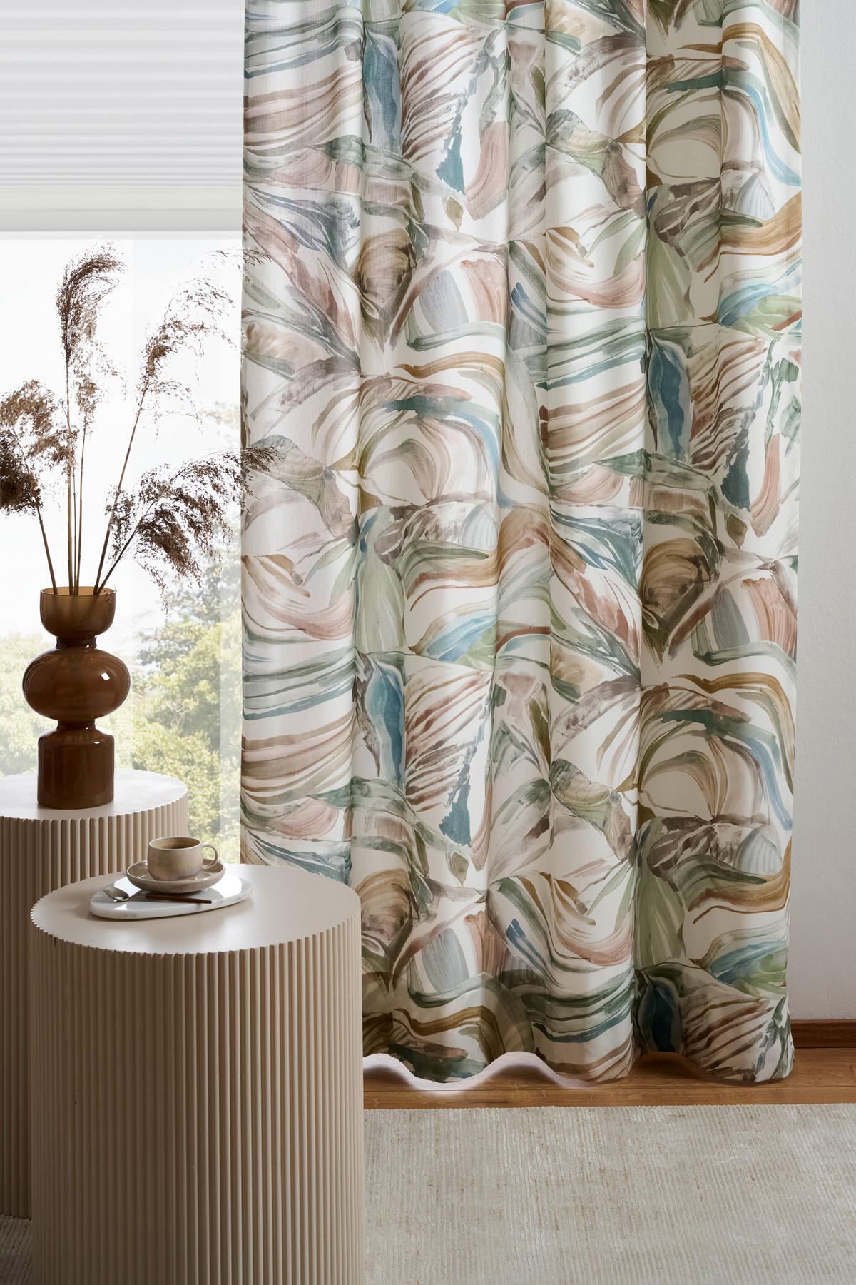 VORHANGSTOFF per lfm blickdicht  - Hellbraun/Pastellblau, KONVENTIONELL, Textil (140cm) - Esposa