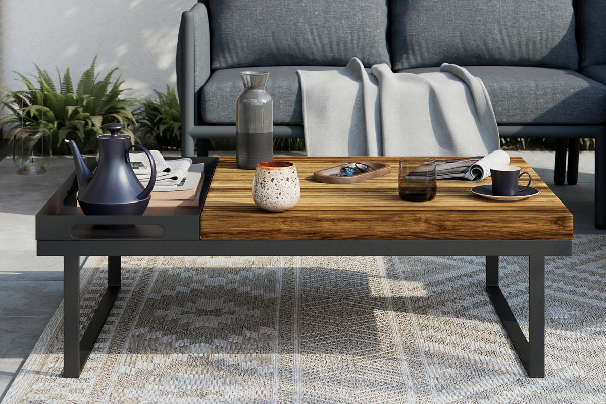 LOUNGETISCH Holz, Metall  - Schwarz/Akaziefarben, MODERN, Holz/Metall (105/32/70cm) - Ambia Garden