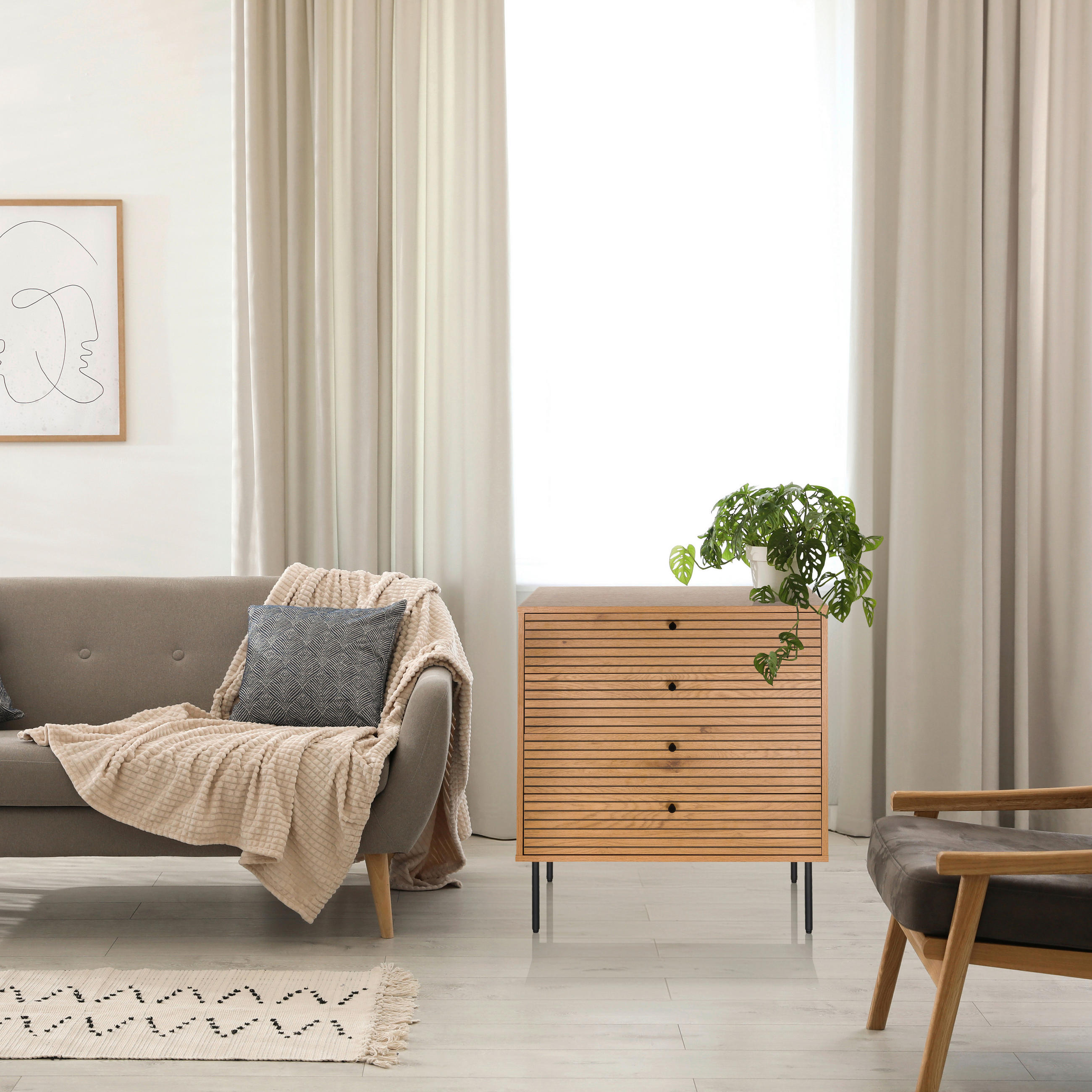 KOMMODE  in 80/85/40 cm  - Eichefarben/Schwarz, MODERN, Holzwerkstoff/Metall (80/85/40cm) - MID.YOU