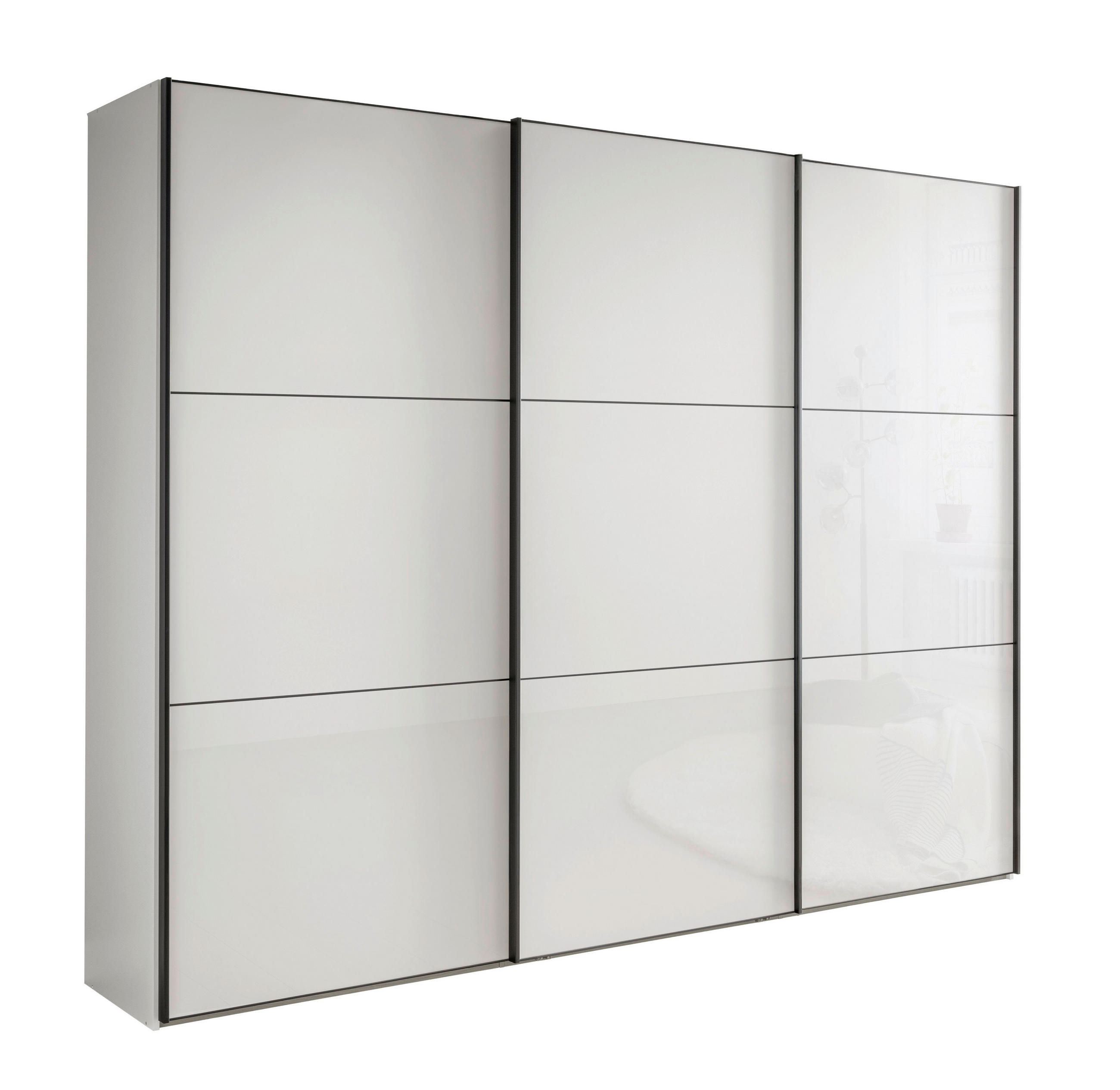 SCHWEBETÜRENSCHRANK 225/236/67 cm 3 Tür(en)-türig Weiß  - Schwarz/Weiß, MODERN, Glas/Holzwerkstoff (225/236/67cm) - Chameo
