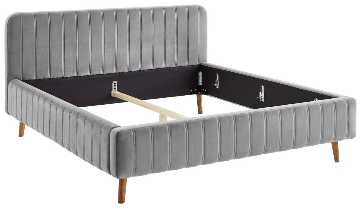 POLSTERBETT 180/200 cm,  in Grau,  - Eichefarben/Grau, MODERN, Holz/Textil (180/200cm) - Xora