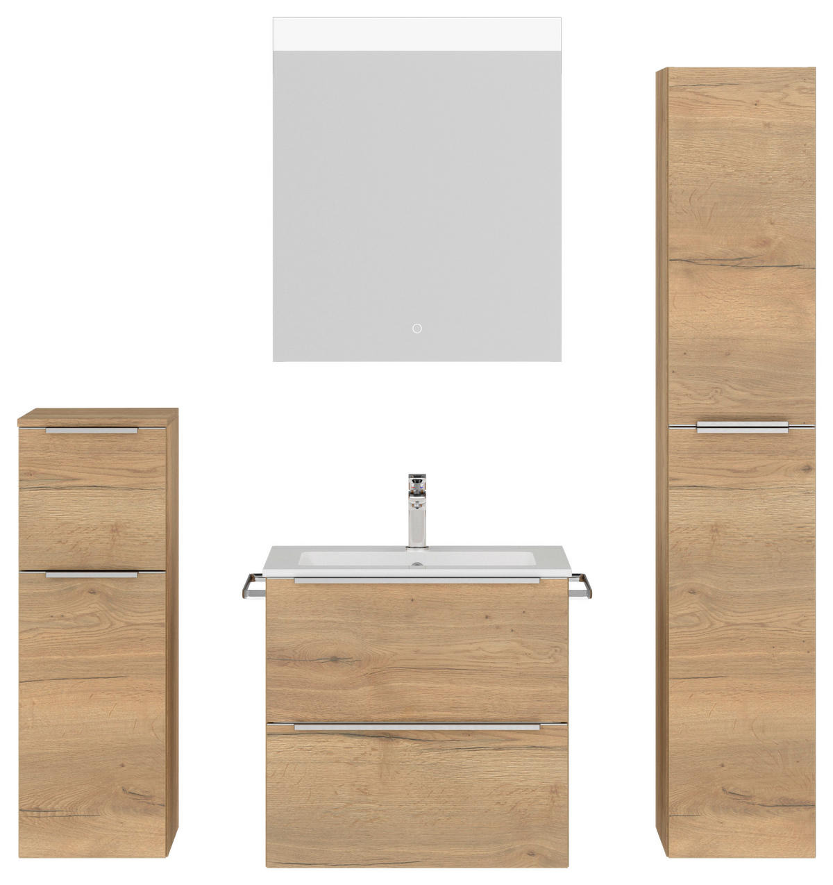 BADEZIMMER 5-teilig  in 121 cm  - Edelstahlfarben/Eichefarben, MODERN, Holzwerkstoff/Stein (121cm) - Nobilia