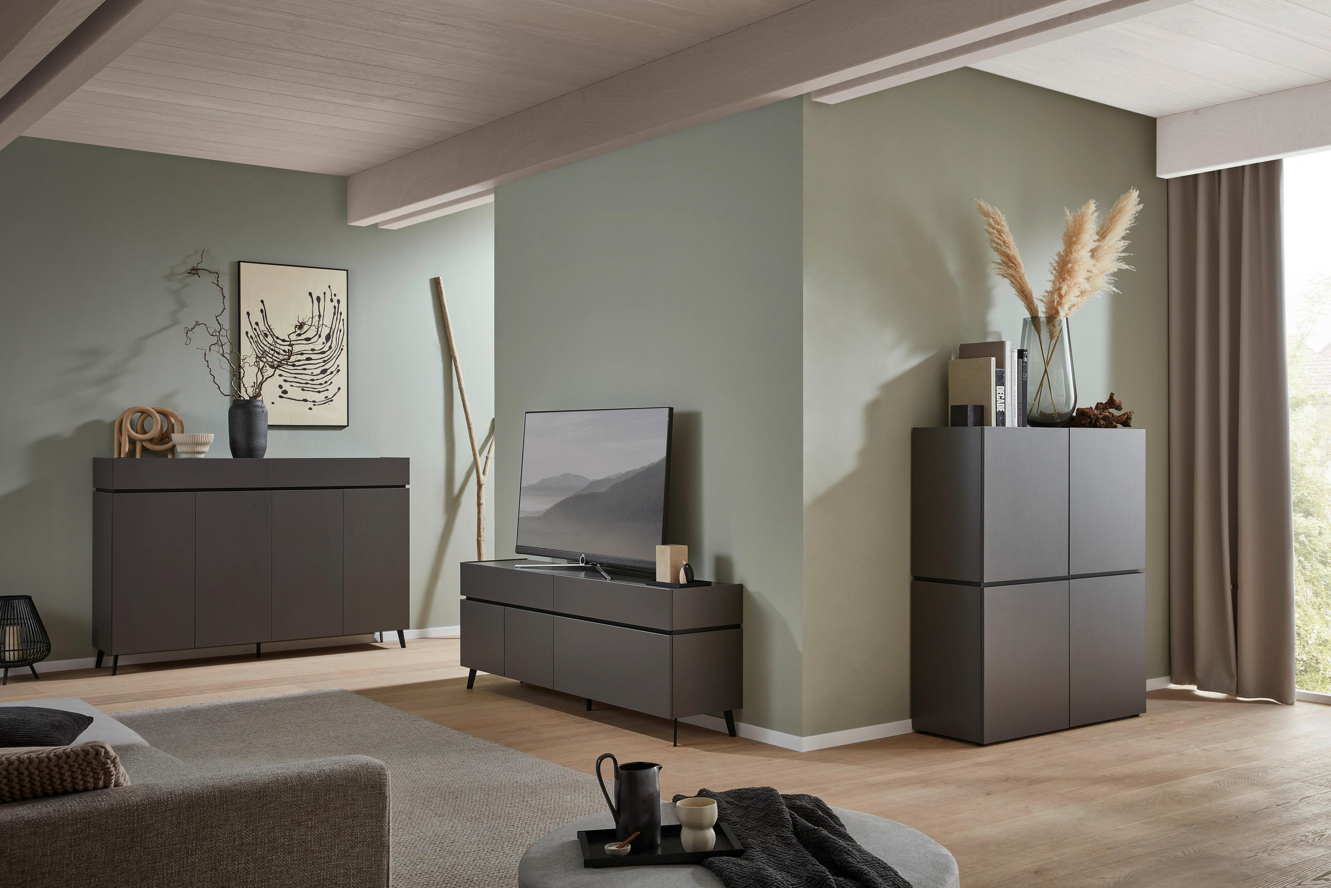 SIDEBOARD  in 180/111/40 cm  - Schwarz/Graphitfarben, Design, Holzwerkstoff/Kunststoff (180/111/40cm) - Voleo