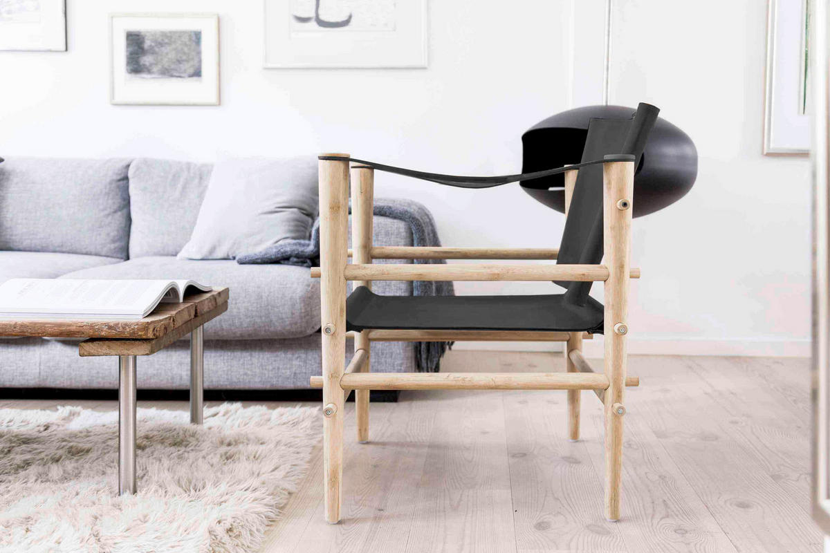 SESSEL 59/79/61 cm  in Echtleder Schwarz  - Schwarz/Naturfarben, ROMANTIK / LANDHAUS, Leder/Holz (59/79/61cm) - MID.YOU
