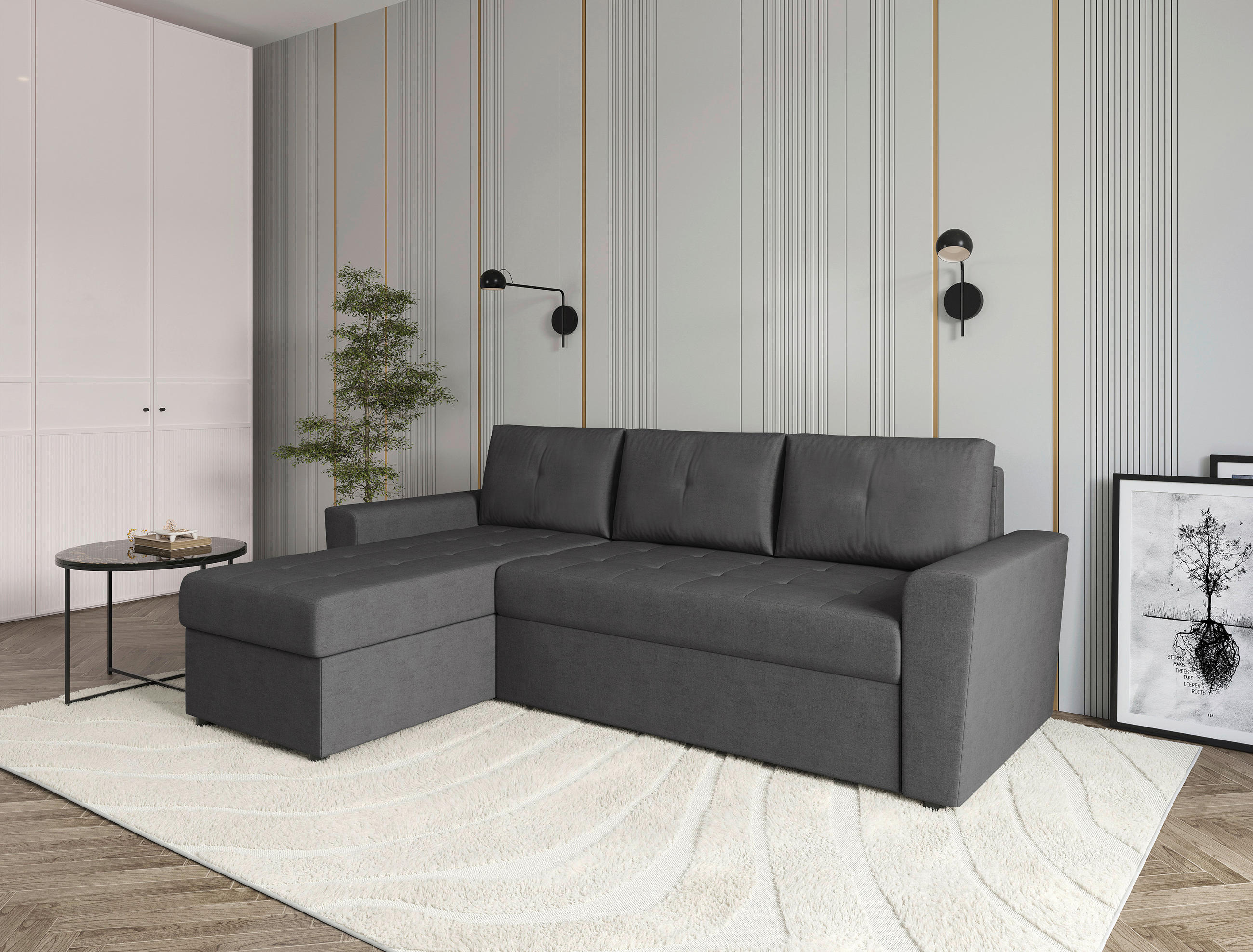 ECKSOFA TERMOLI Grau Jacquard  - Schwarz/Grau, Design, Kunststoff/Textil (231/155cm) - MID.YOU