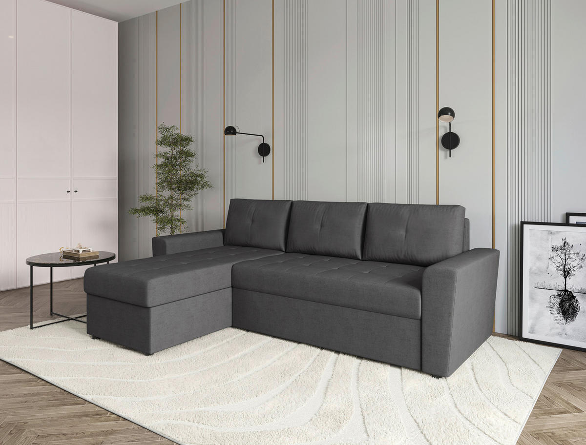 ECKSOFA TERMOLI Grau Jacquard  - Schwarz/Grau, Design, Kunststoff/Textil (231/155cm) - MID.YOU