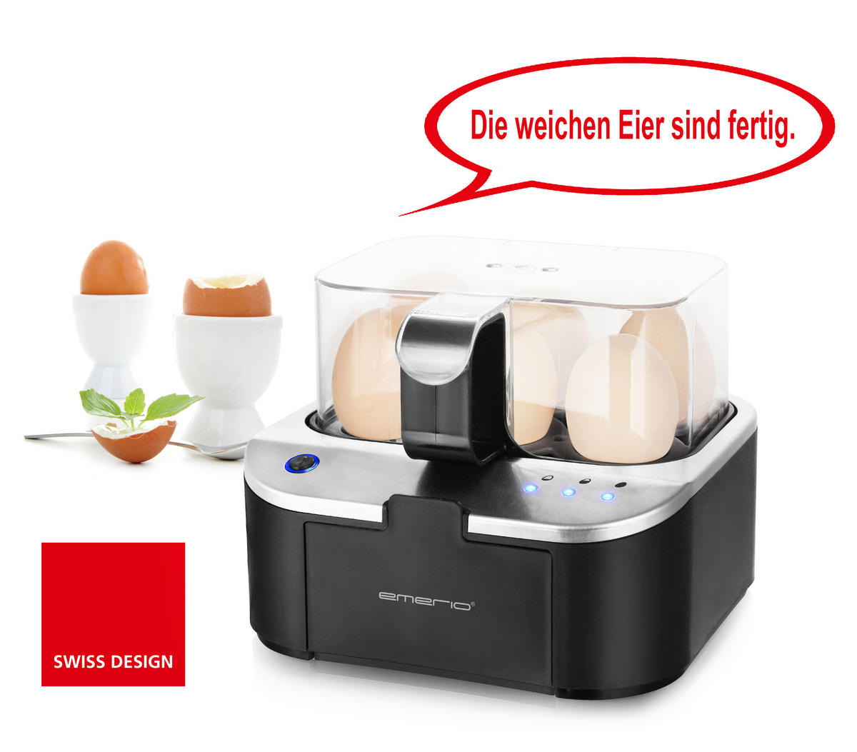 EIERKOCHER - Edelstahlfarben/Schwarz, Basics, Kunststoff/Metall (18/14/16,5cm) - EMERIO