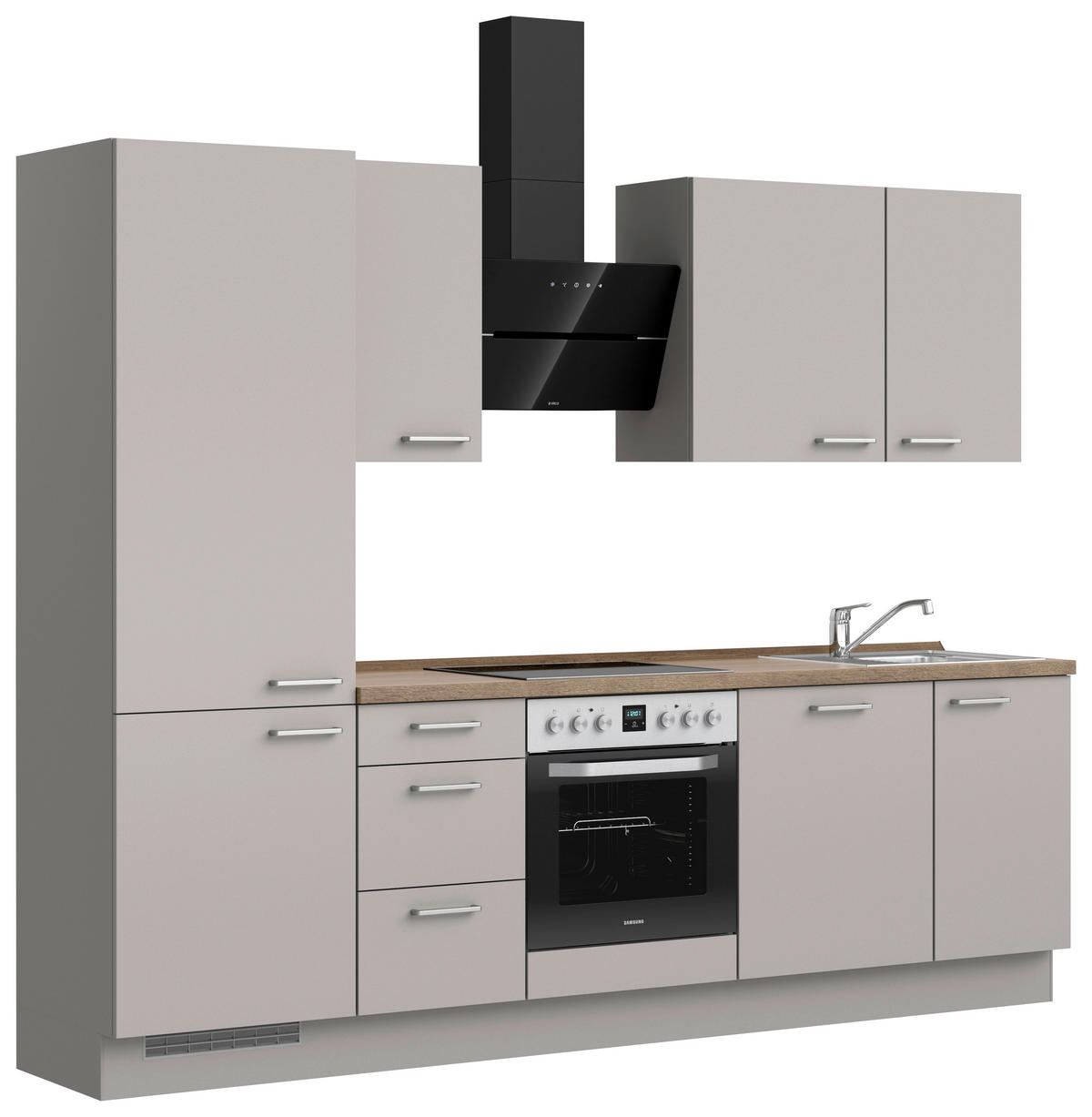 KÜCHENLEERBLOCK 270 cm   in Grau, Eiche dunkel  - Eiche dunkel/Edelstahlfarben, MODERN, Holzwerkstoff/Metall (270cm) - Nobilia