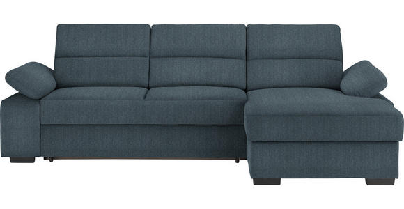ECKSOFA in Webstoff Blau  258/166 cm  - Blau/Dunkelbraun, KONVENTIONELL, Kunststoff/Textil (258/166cm) - Cantus