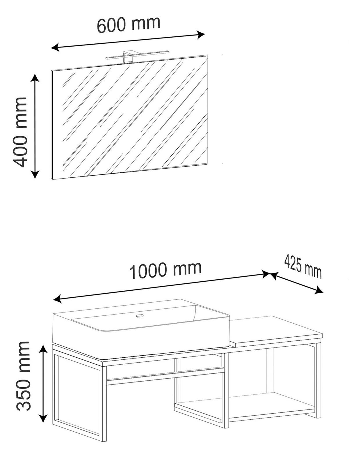 BADEZIMMER 3-teilig  in 100 cm  - Weiss/Schwarz, Modern, Glas/Keramik (100cm) - MID.YOU