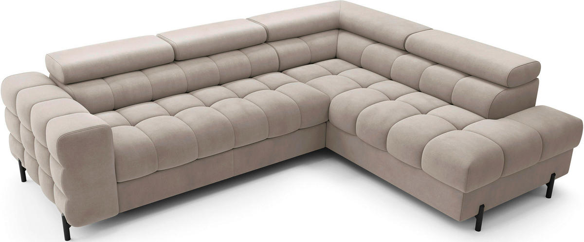 ECKSOFA Beige Plüsch  - Beige/Schwarz, Design, Textil/Metall (276/200cm) - MID.YOU