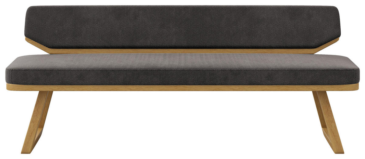 SITZBANK 190/80/52 cm Flachgewebe Schwarz, Eichefarben Eiche massiv  - Eichefarben/Schwarz, Basics, Holz/Textil (190/80/52cm) - Carryhome