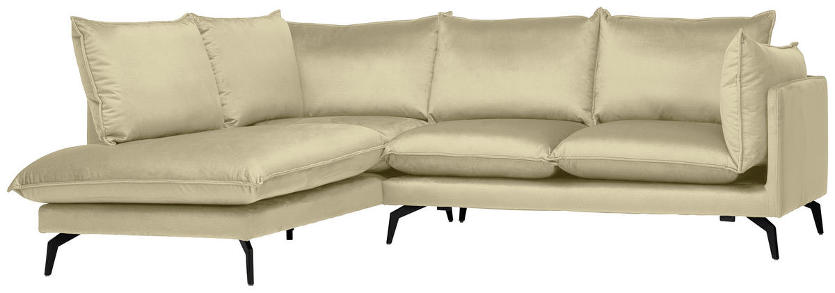 ECKSOFA in Samt Beige  200/241 cm  - Beige/Schwarz, Design, Textil/Metall (200/241cm) - Carryhome