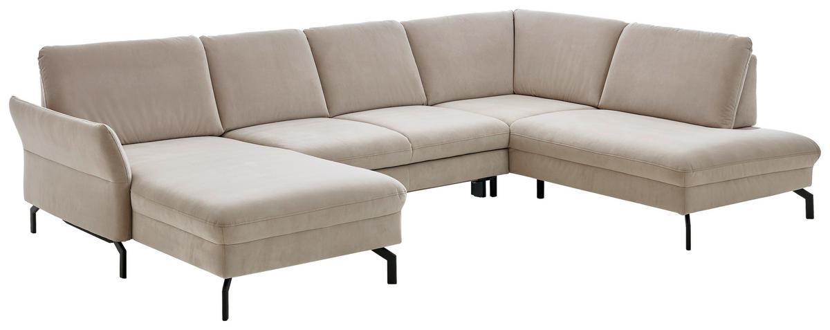 WOHNLANDSCHAFT in Velours Graubraun  - Graubraun/Schwarz, Design, Textil/Metall (179/335/220cm) - Beldomo System