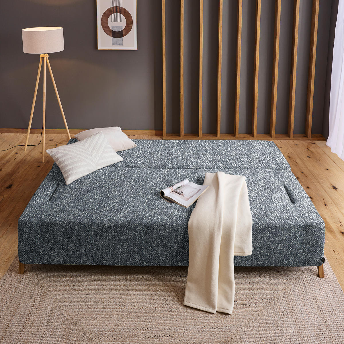 SCHLAFSOFA Bouclé Dunkelgrau  - Dunkelgrau/Naturfarben, Design, Holz/Textil (211/88/102cm) - Niels Andersson