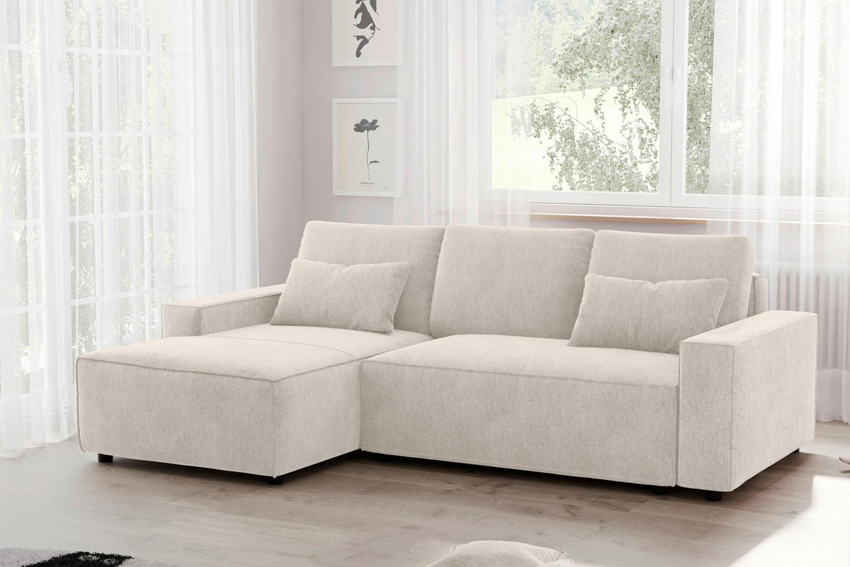 ECKSCHLAFSOFA in Chenille Beige  - Beige/Schwarz, Modern, Kunststoff/Textil (154/247cm) - Livetastic