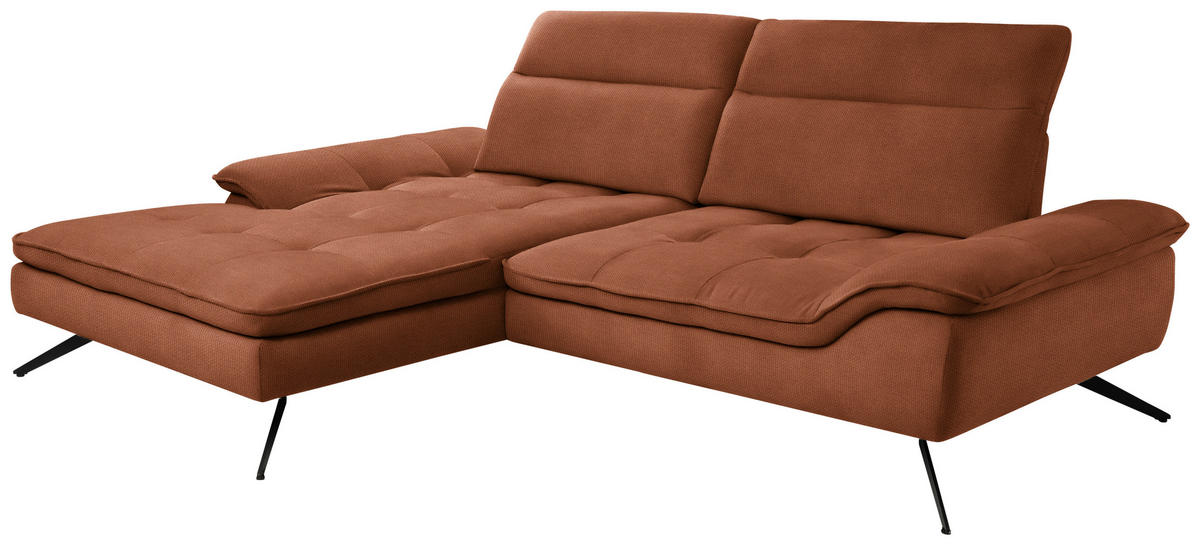 ECKSOFA in Webstoff Cognac  179-202/288 cm  - Cognac/Schwarz, Design, Textil/Metall (179-202/288cm) - Stylife