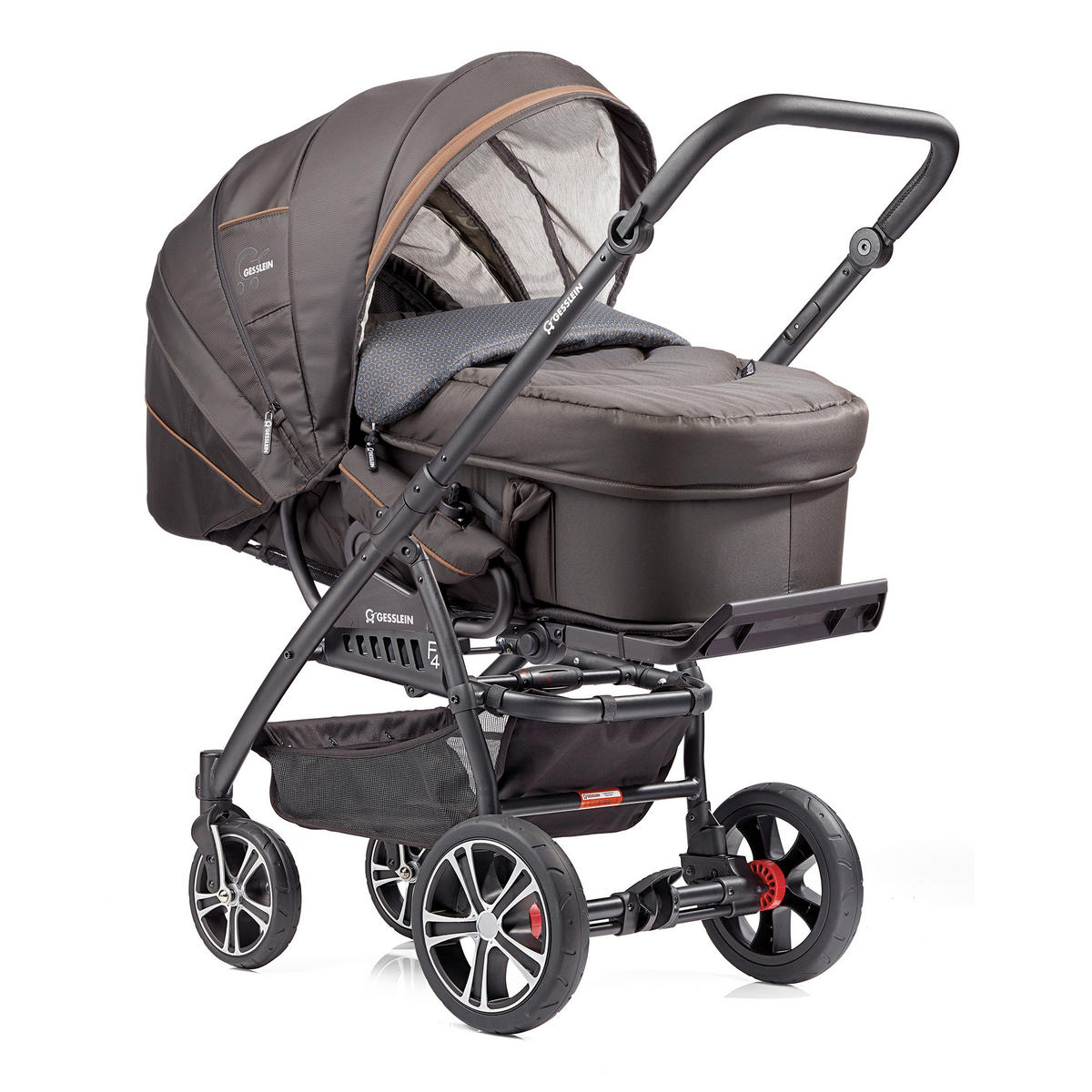 KINDERWAGENSET F4 Air+  - Cognac/Anthrazit, Basics, Textil/Metall (57/129/100cm) - Gesslein