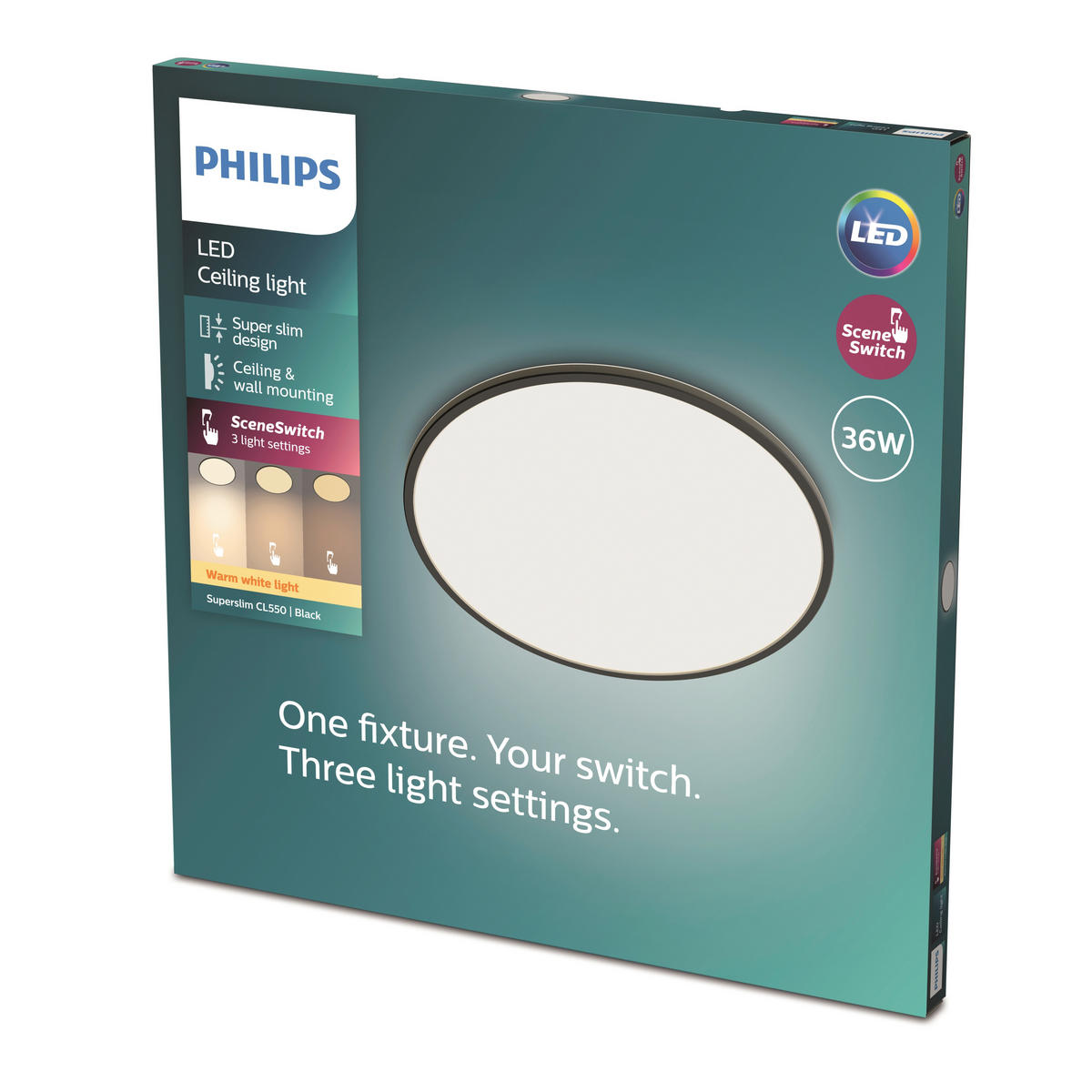 LED-DECKENLEUCHTE Superslim CL550 55/55/2,8 cm   - Schwarz, Basics, Kunststoff (55/55/2,8cm) - Philips