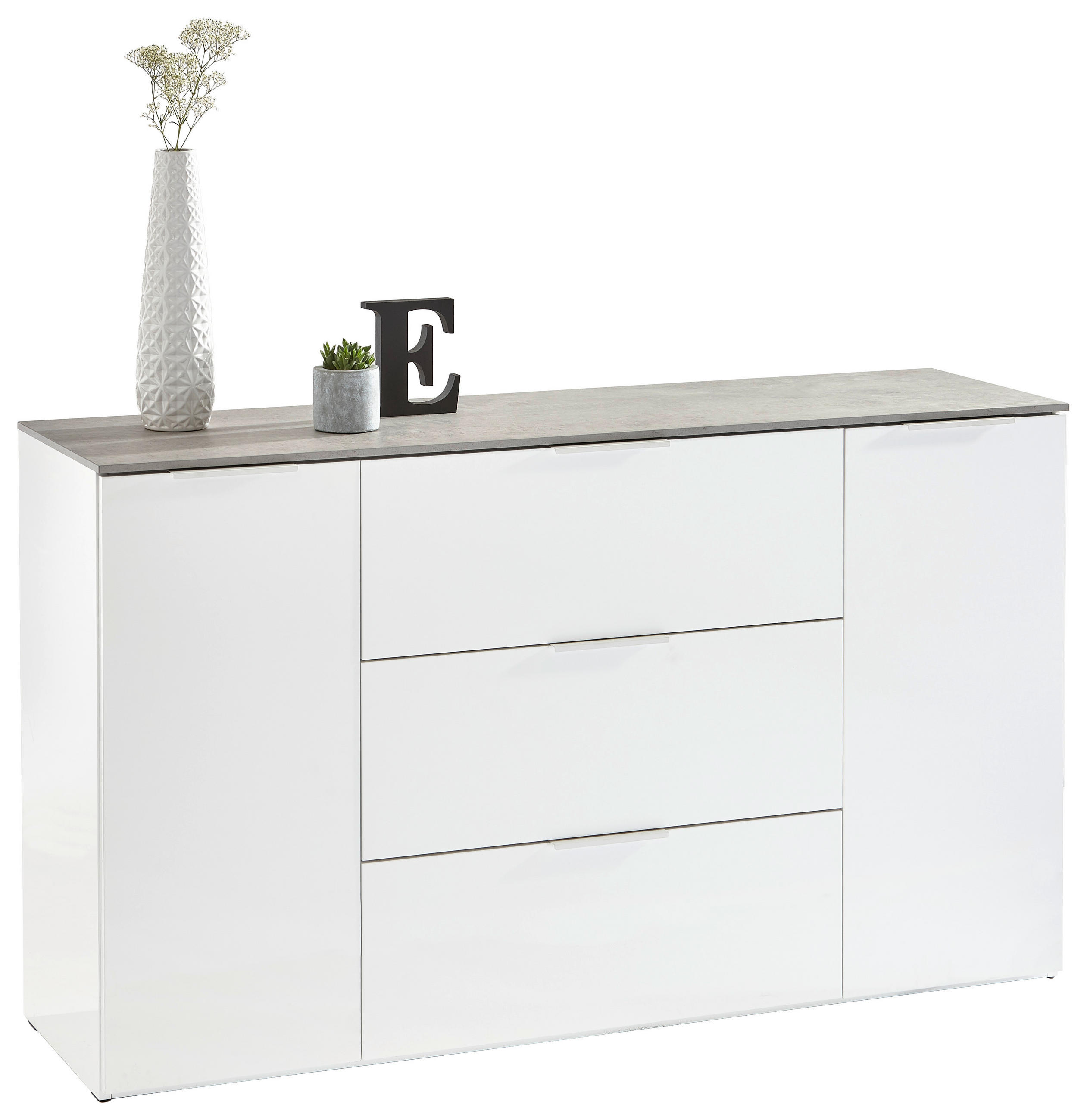 Carryhome ŠIROKÁ KOMODA, šedá, vysoce lesklá bílá, 159,6/93,50/45 cm