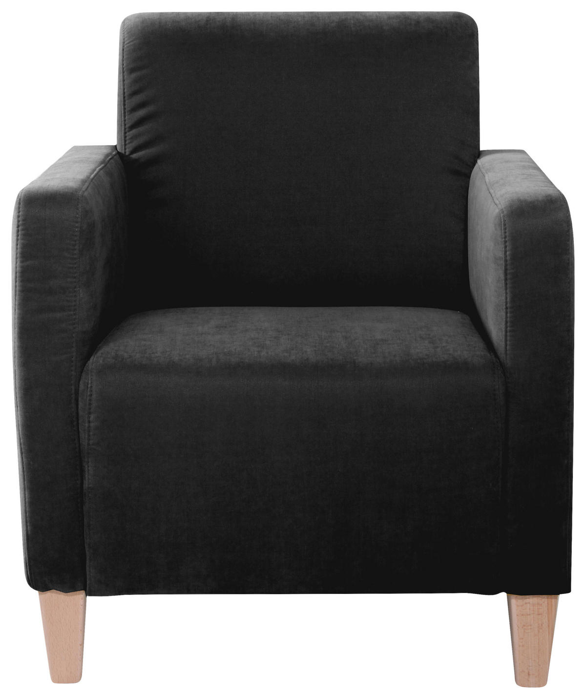 SESSEL in Velours Schwarz  - Schwarz/Naturfarben, Design, Holz/Textil (71/81/70cm) - Max Winzer